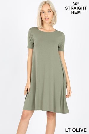 SHORT SLEEVE FLARED DRESS WITH SIDE POCKETS