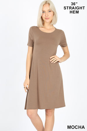 SHORT SLEEVE FLARED DRESS WITH SIDE POCKETS
